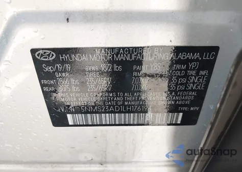 2020 Hyundai Santa Fe Se из США, поврежденный, VIN 5NMS23AD1LH176193